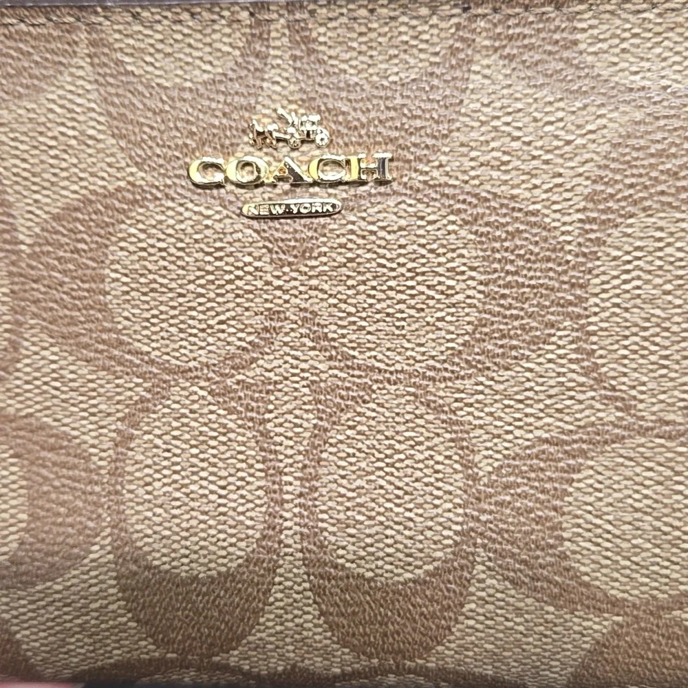 Coach Tan/Brown Signature Zip Wallet Wristlet